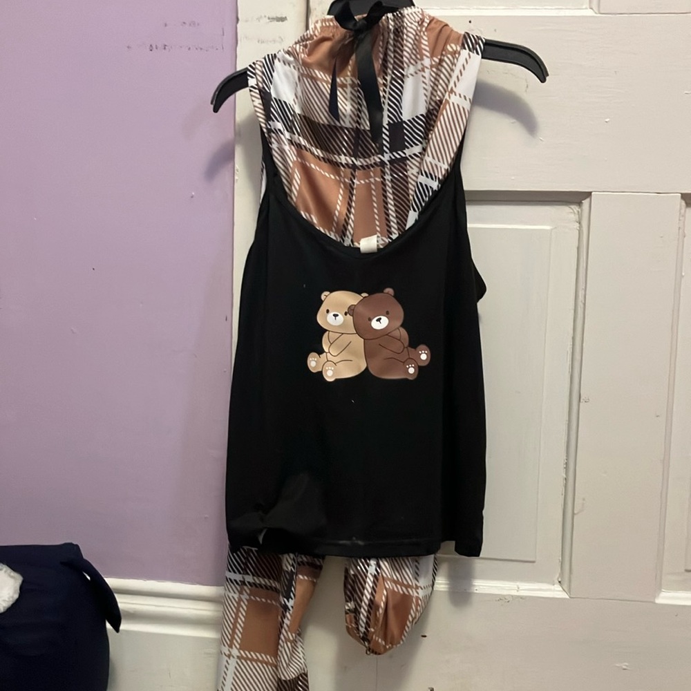 Cute matching top and bottom set with brown and tan bare